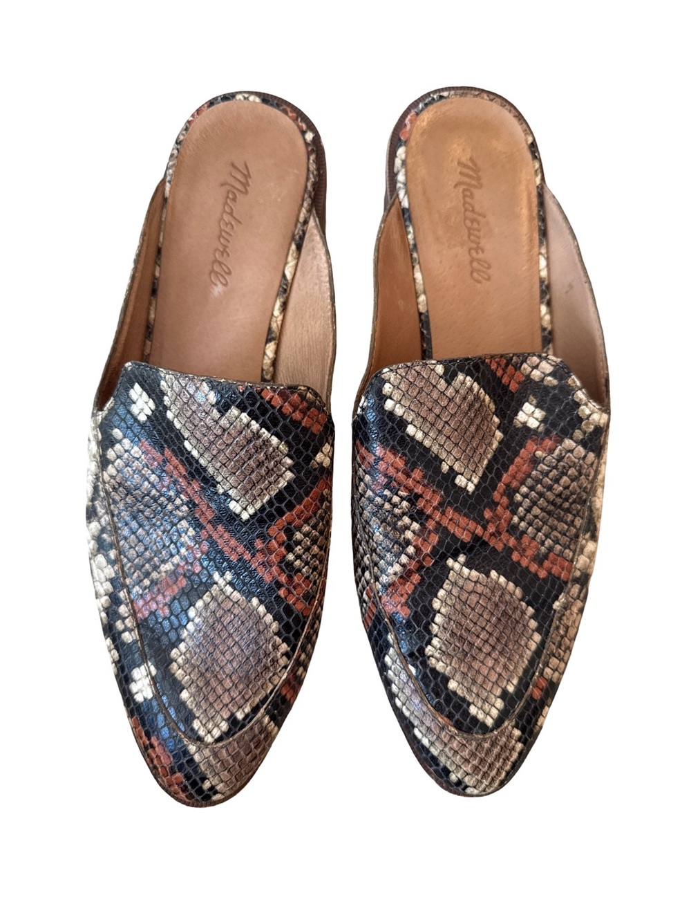 Madewell Womens Snake-Print Leather Slip-On Mules - Brown/Tan/Black